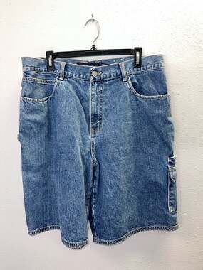 Vintage Faded Glory Baggy Denim Cargo Shorts Mens 36 Blue Jean Y2K Jorts 0488
